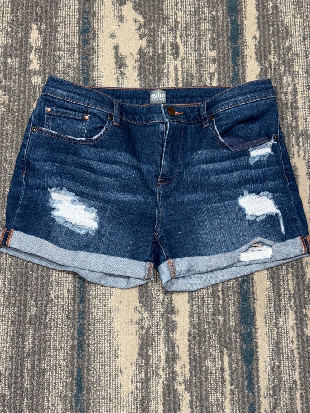 Size 6 New York & Company Blue Denim Cuffed Distressed Jean Shorts